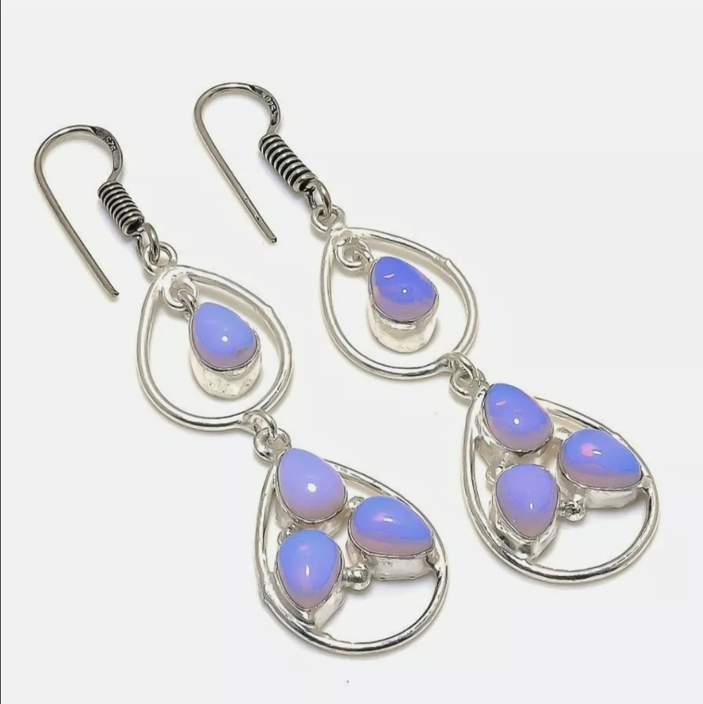 New Milky Opal 925 Silver Dangle Earrings.